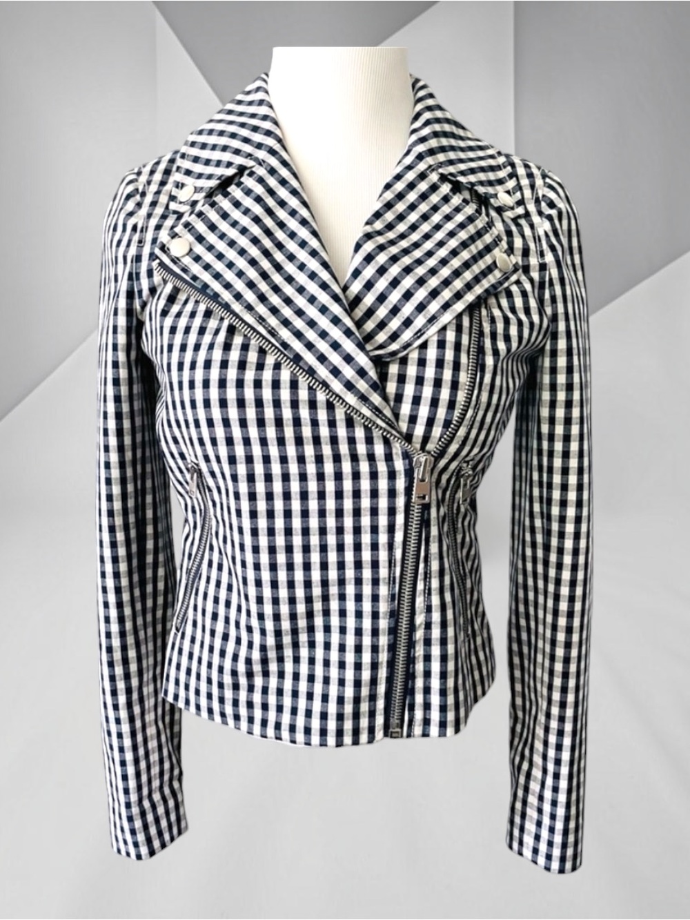 New! J. CREW Gingham Black Label Moto zipper Front Jacket Size 0